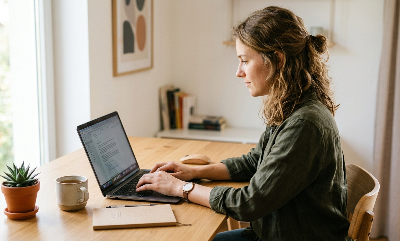 Woman working from home at desk